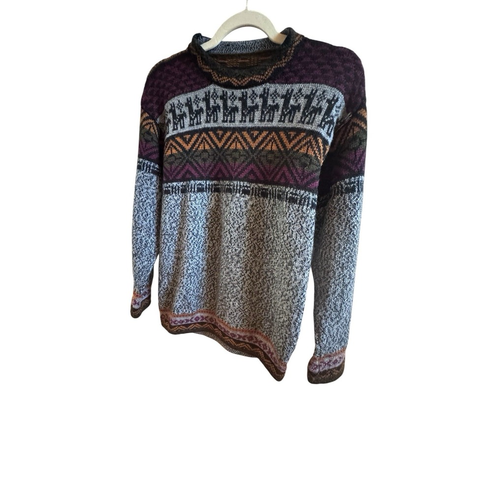 Vintage Peruvian Wool Blend Unisex Sweater Andean Geometric Pattern *No Size - Picture 2 of 8
